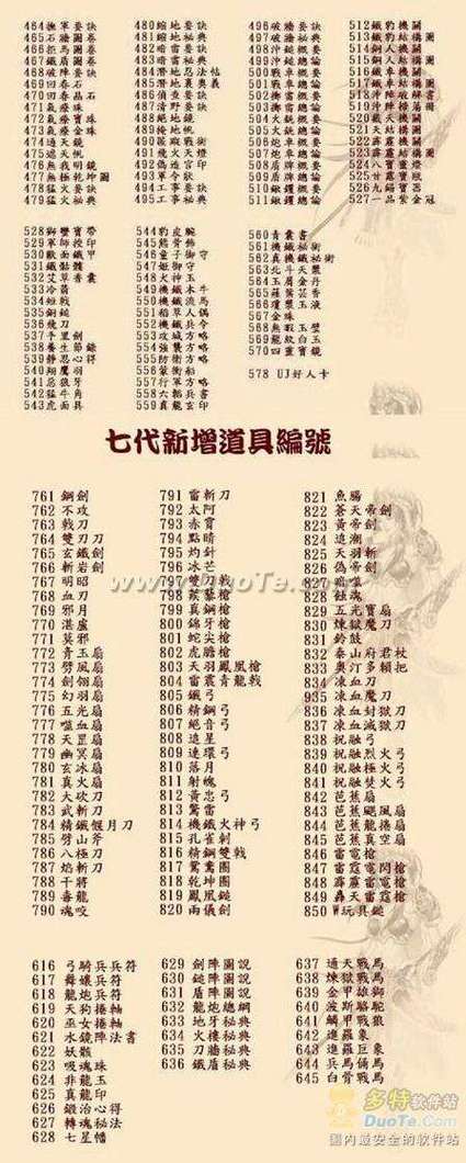 三国群英传7神器编号